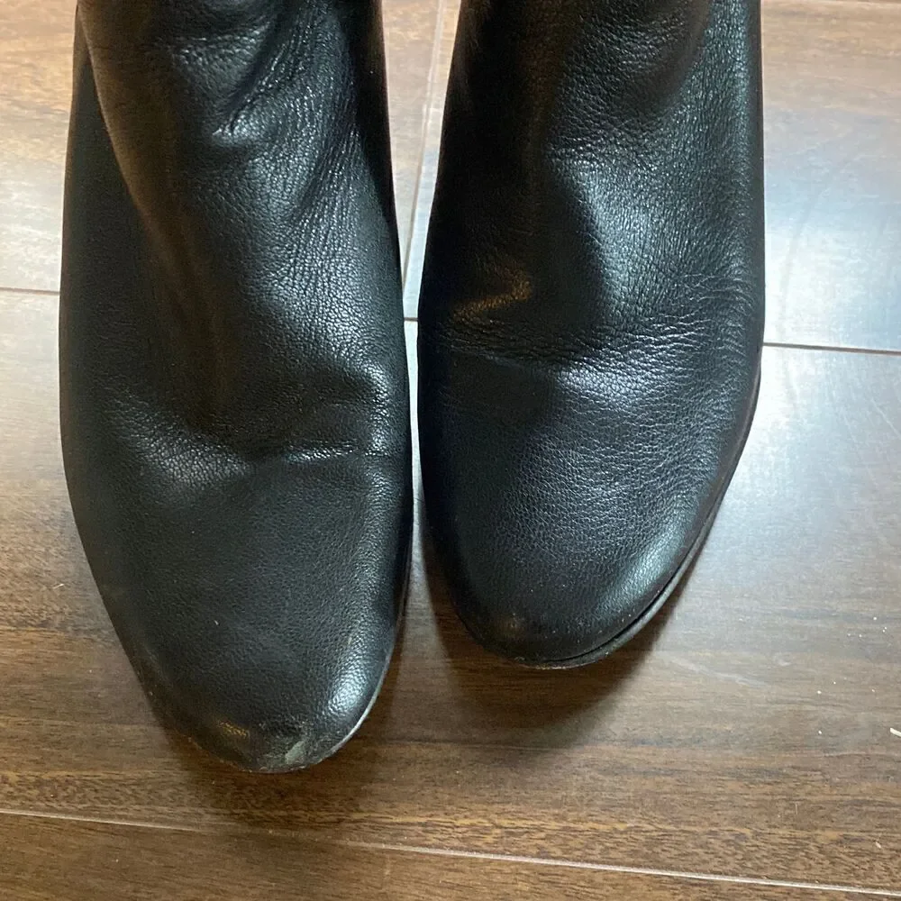 Kate Spade 7 Belinda Button tall black leather heeled boots